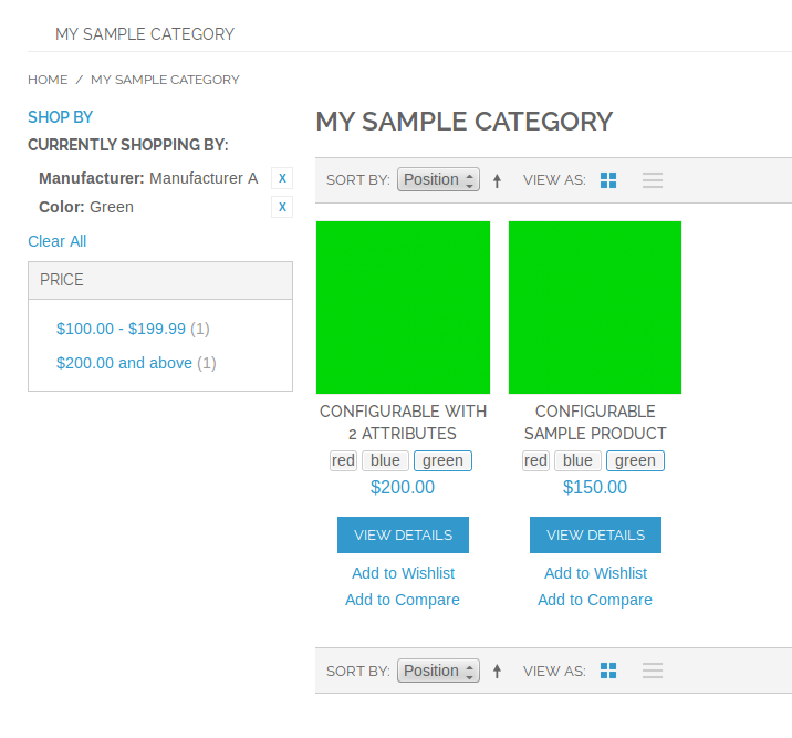 Productos filtrados con Configurable Swatches en Magento