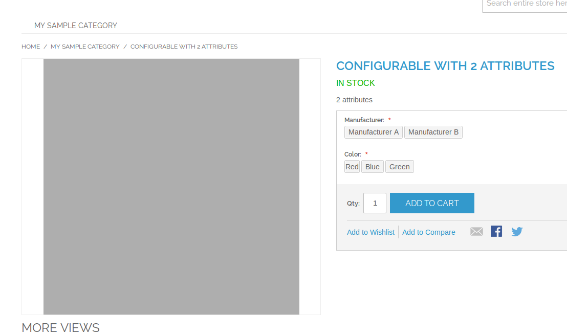 Vista de producto con Configurable Swatches en Magento