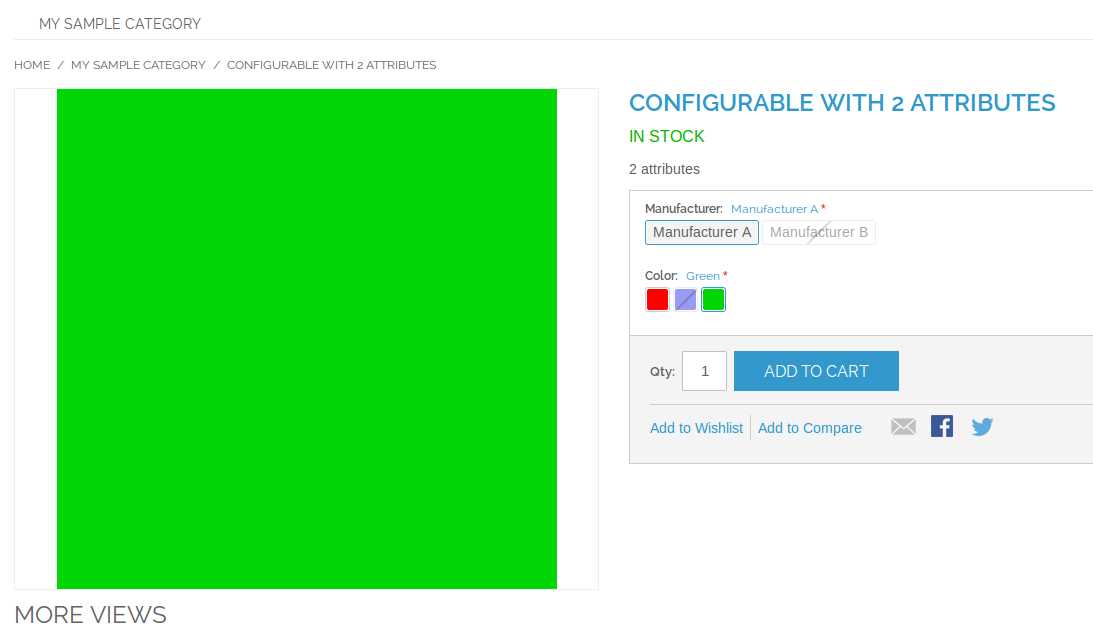 Vista de producto con Configurable Swatches en Magento