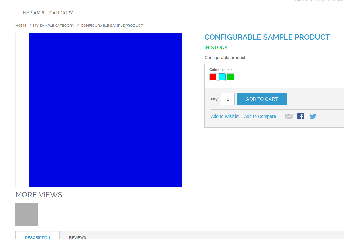 Vista de producto con Configurable Swatches en Magento