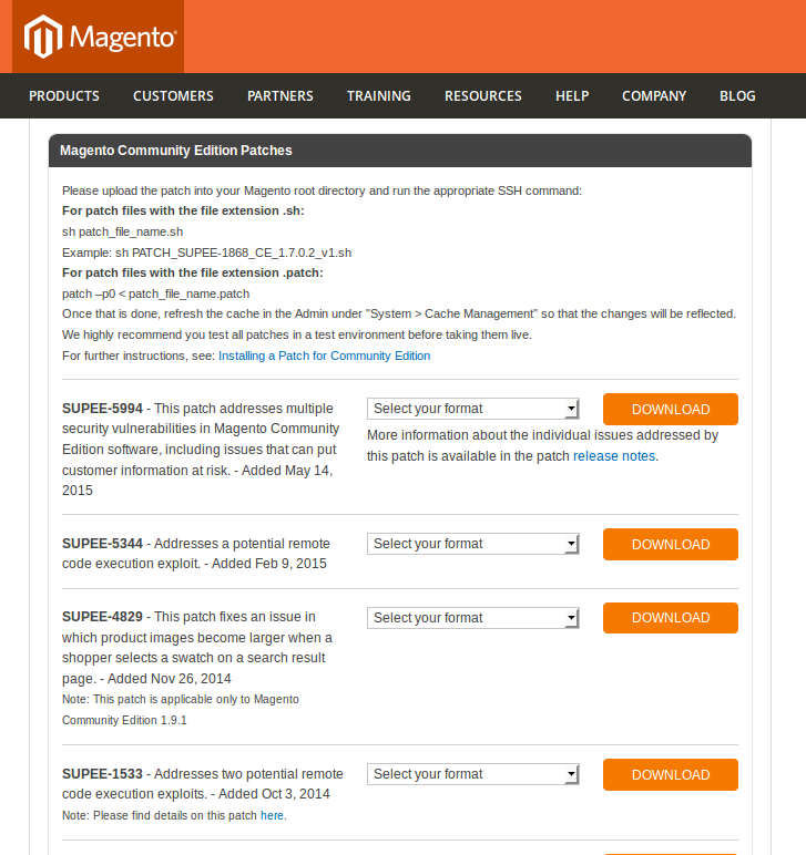 Descarga SUPEE-5994 para Magento