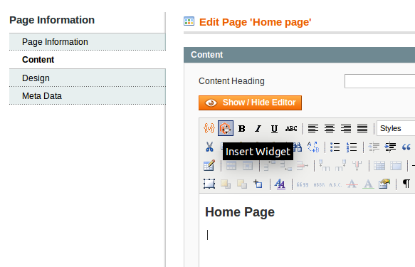 Insertar widgets en Magento