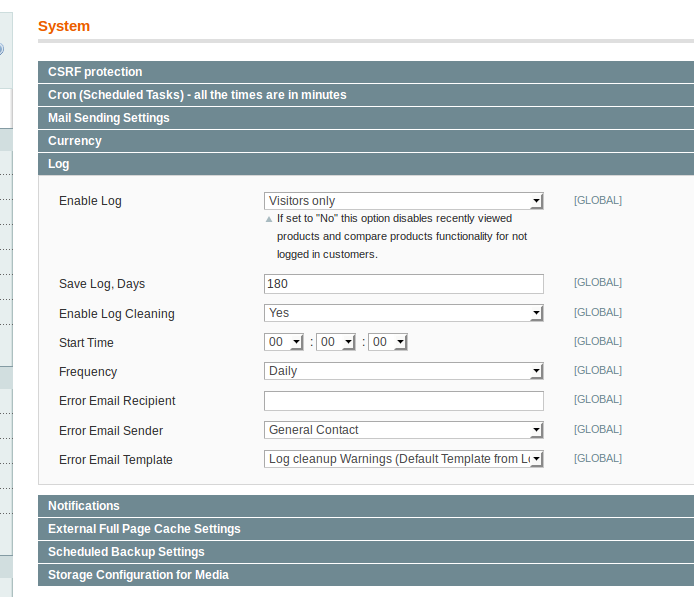 Nivel de log de usuarios en Magento