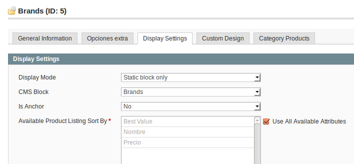 Configuración categoría para Dc_BrandManager