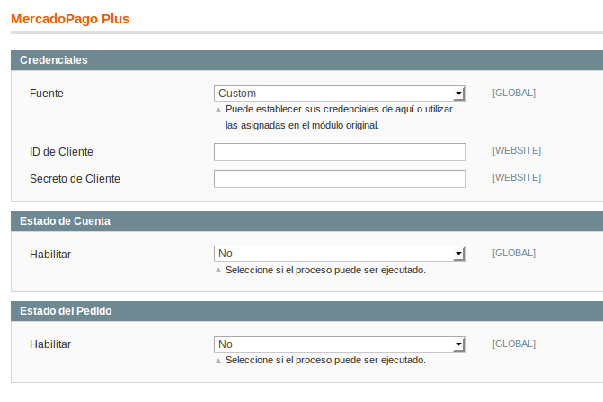 Configuración de Dc_MercadoPagoPlus 1.2.0 para Magento