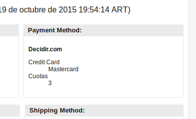 Datos Decidir.com en email de Pedido en Magento