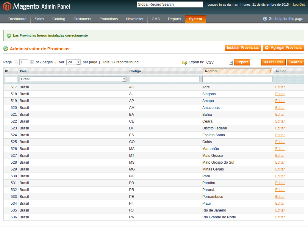 Instalando provincias con Dc_Regions en Magento