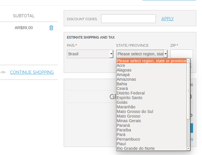 Provincias en el checkout de Magento