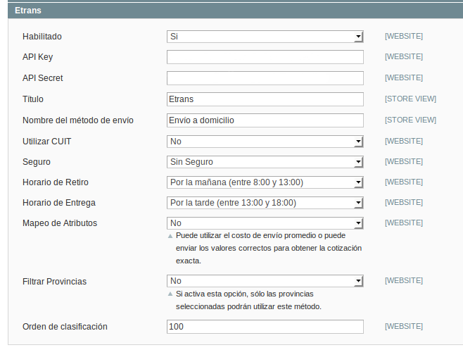 Configuración Dc_Etrans en Magento