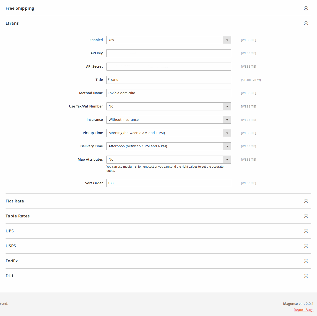 Configuración Dc_Etrans en Magento2