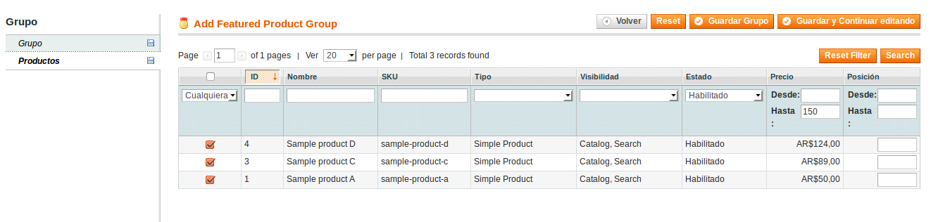 Asignación de productos en Dc_FeaturedProduct