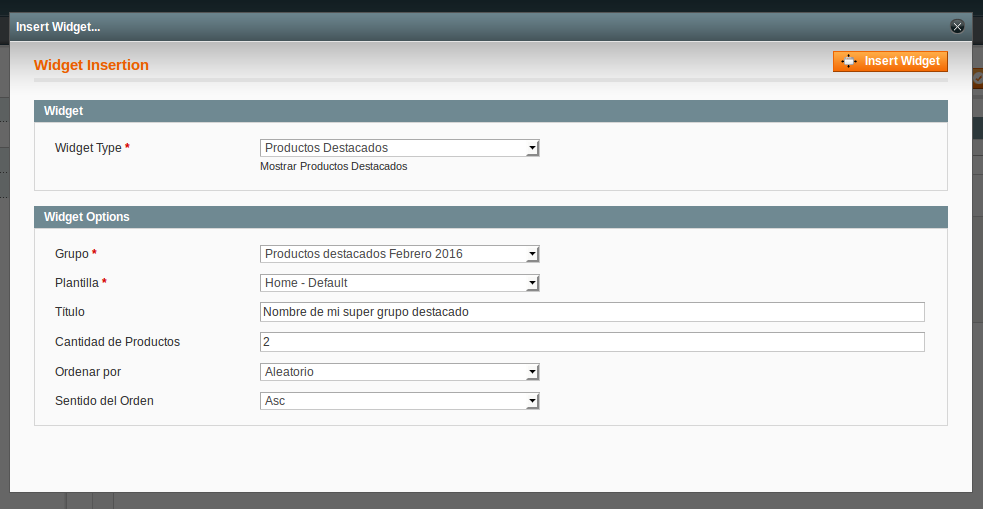 Configuraciónd el widget de Dc_FeaturedProduct