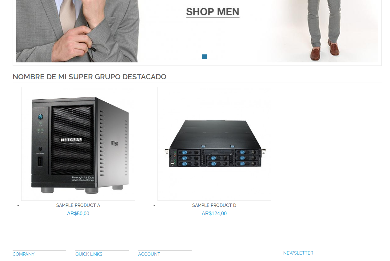 Home page con Dc_FeaturedProduct en Magento