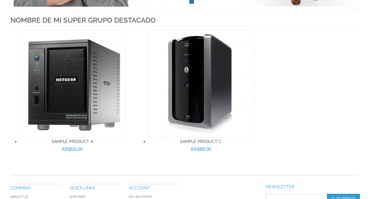 Home page con Dc_FeaturedProduct en Magento