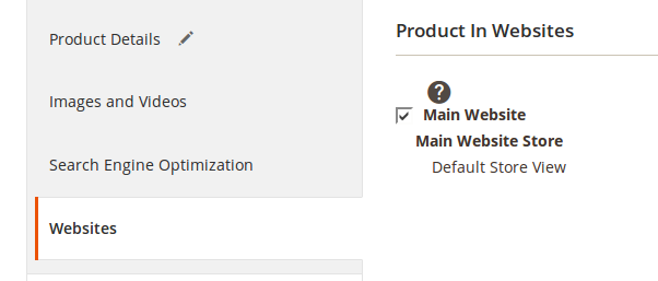 Configuración de sitios web para los Productos en Magento2