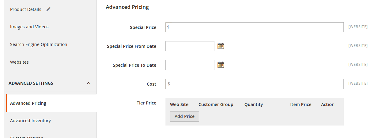Configuración de precios en Magento2