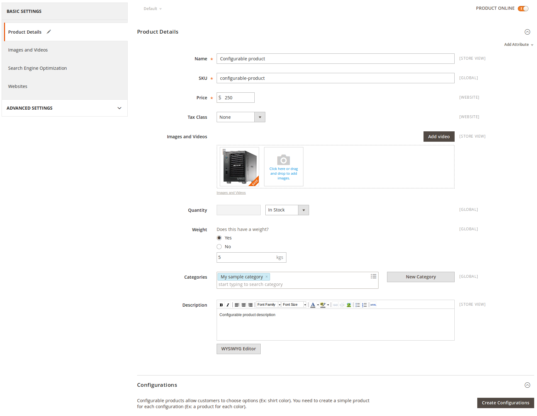 Creación de un producto Configurable en Magento2