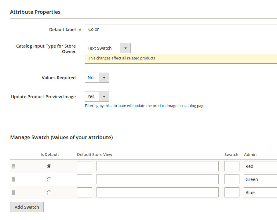 Configuración de atributo en Magento2