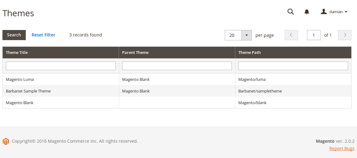 Listado de themes en Magento2