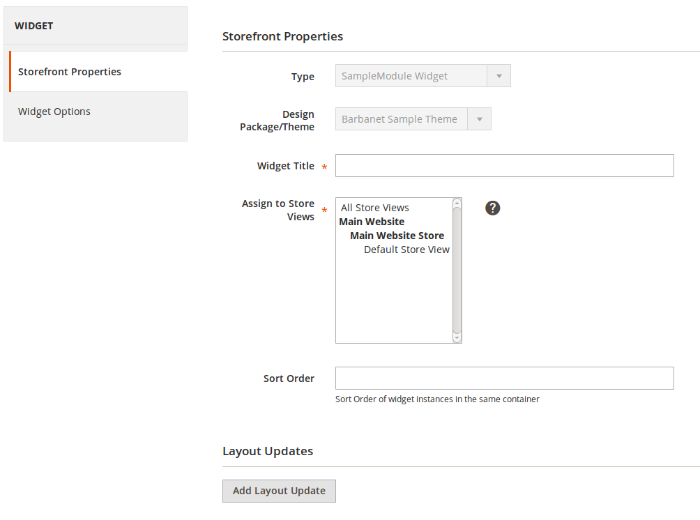 Configuración de Widget en Magento2