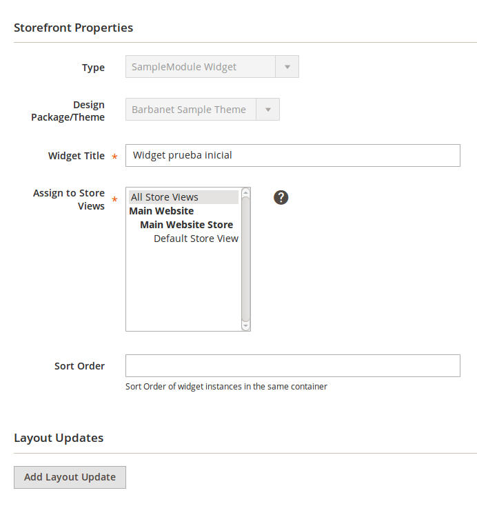 Configuración de Widget en Magento2