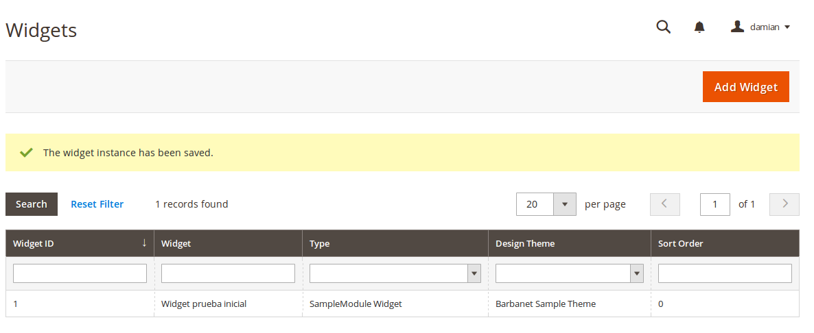 Widgets en Magento2