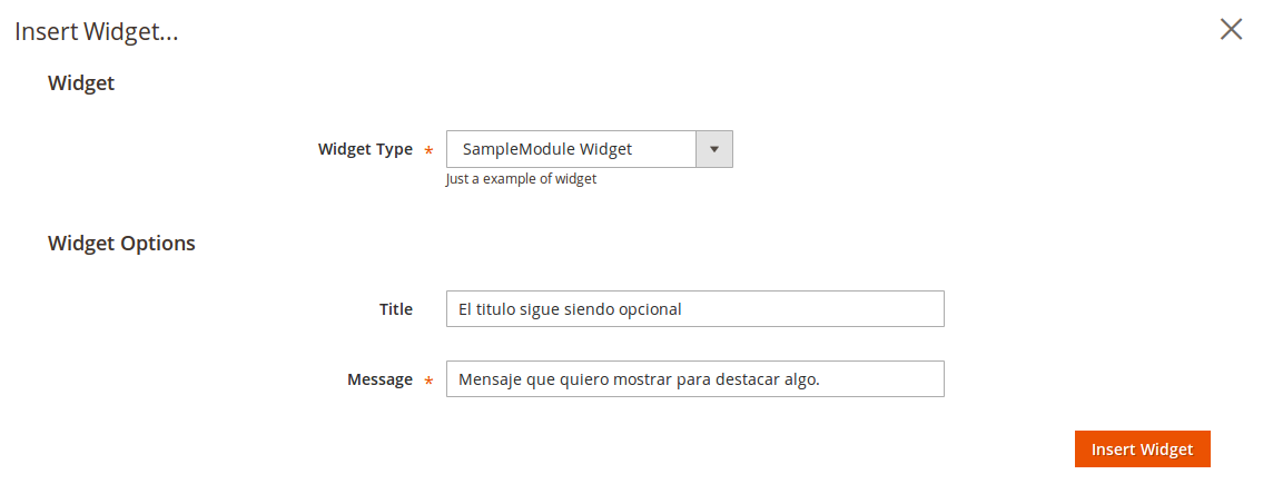 Configuración de Widget en Magento2