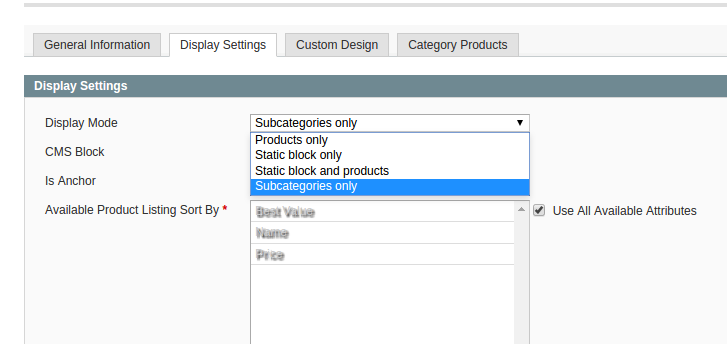 Opción de visualización de AM_SubCatMode para Magento