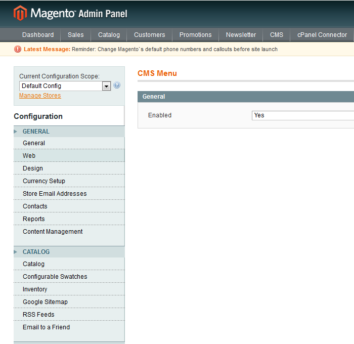 Configuración de CmsMenu para Magento