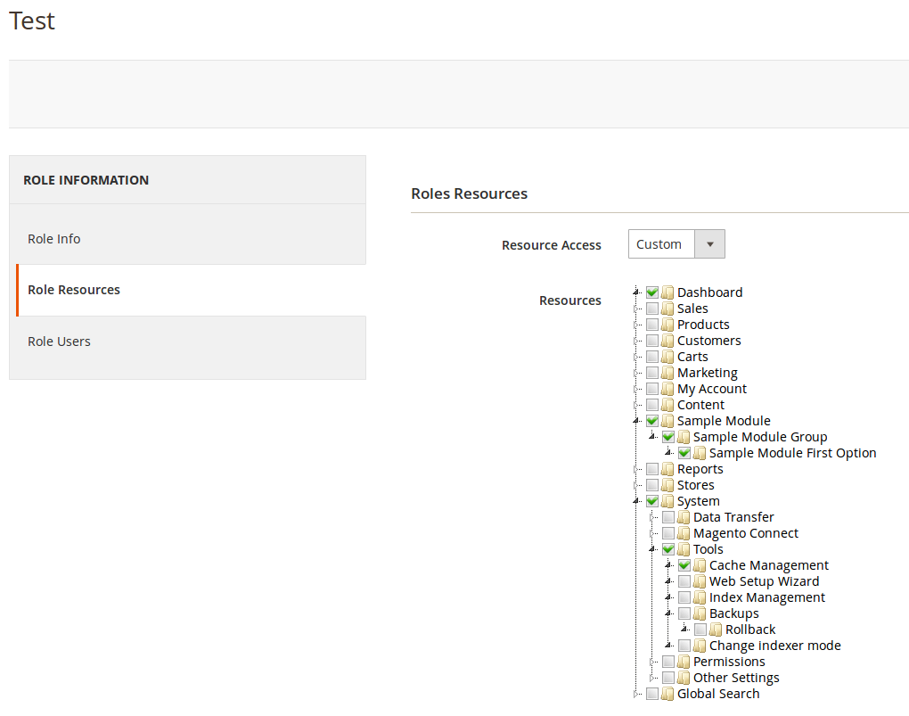 Creación de roles en Magento2