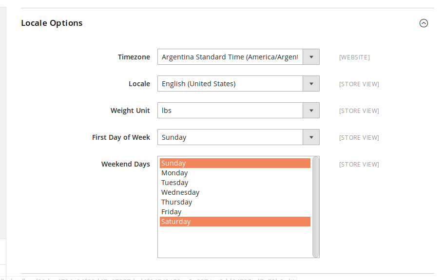 Grupo en la Configuración de Magento2