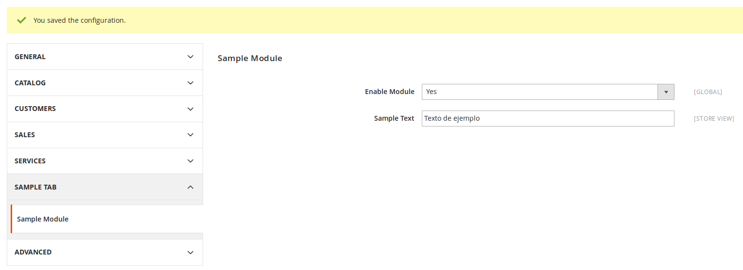 Configuración de Barbanet_SampleModule en Magento2