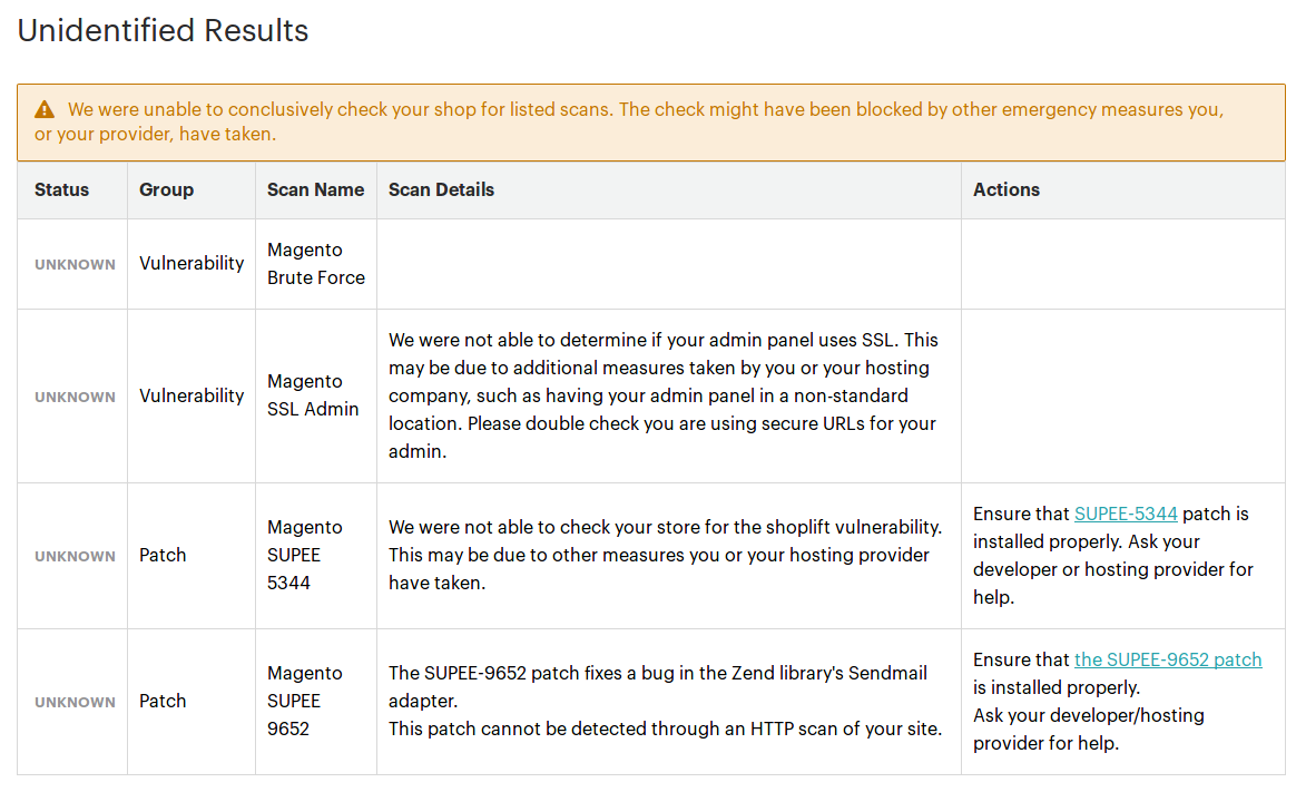 Reporte de Magento Security Scan