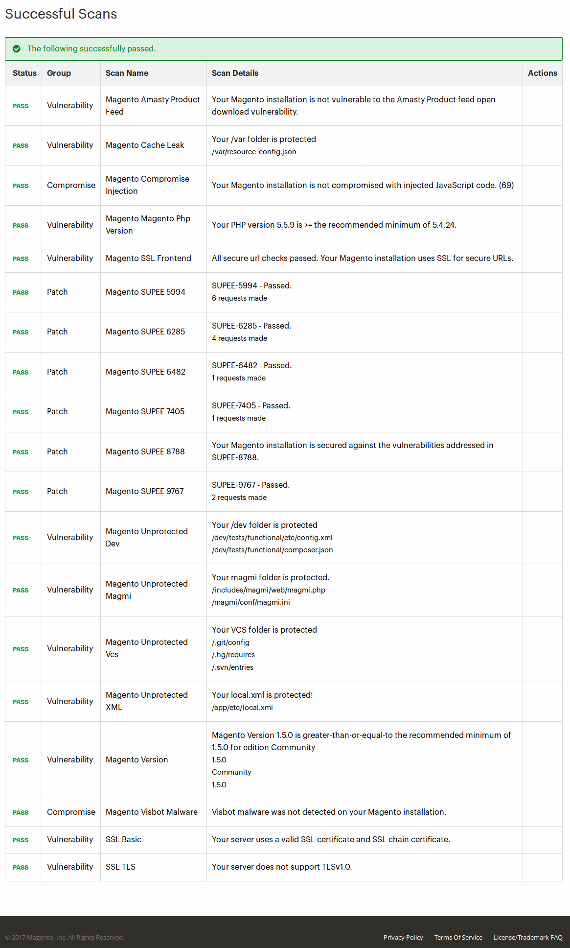 Reporte de Magento Security Scan