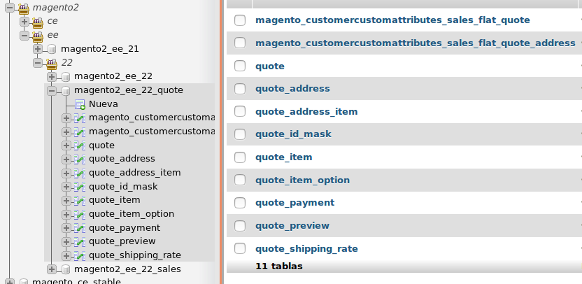 Bases de datos de Quotes para Magento 2.2