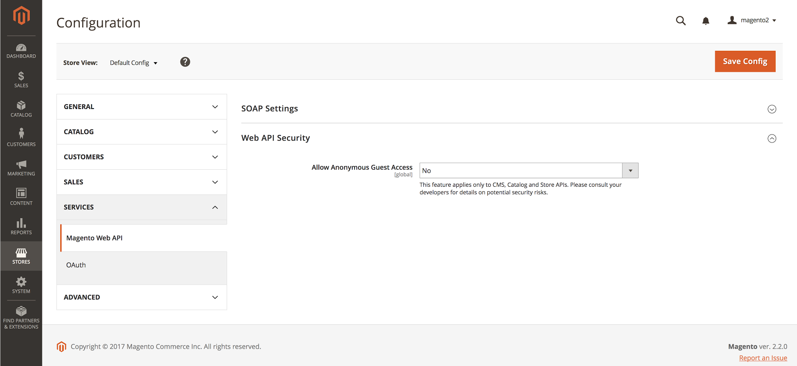 Configuración de Seguridad de la API en Magento2