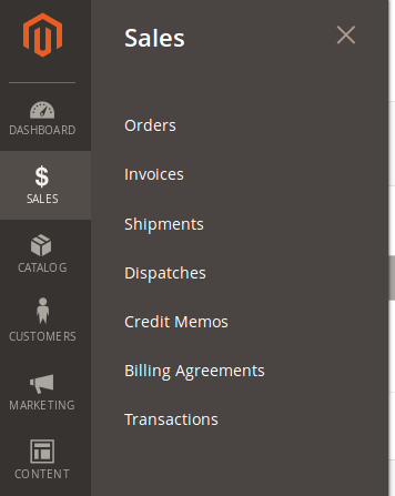 Menu Sales en Magento 2.2.2