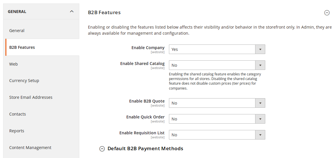 Configuración B2B