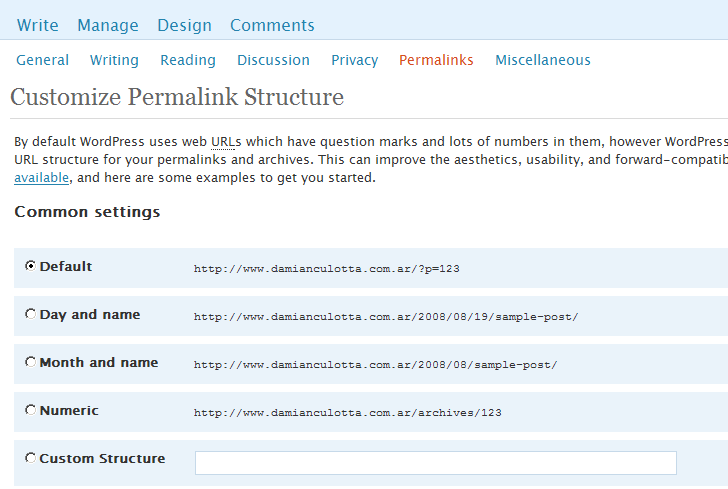 Configuración de los permalinks