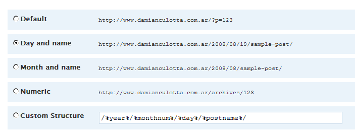 Configuración de los permalinks