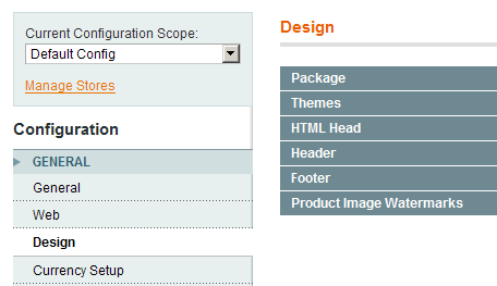 Opciones de diseño en Magento