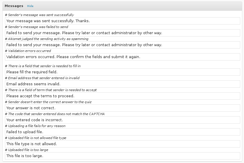 Personalización de mensajes en Contact Form 7