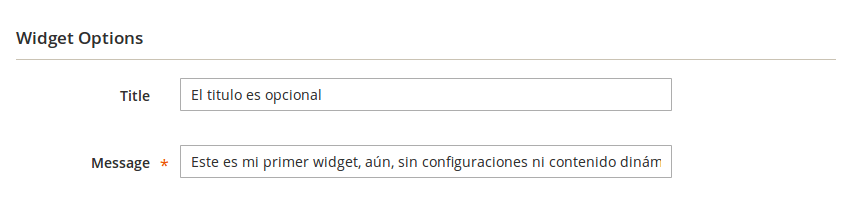 Configuración de Widget en Magento2